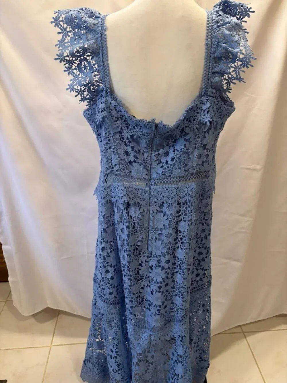 ASOS DESIGN Premium Lace Dress with Ruffle Detail in Blue - Size 14 - Picture 11 of 16